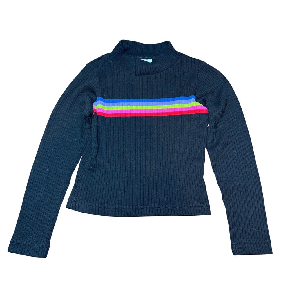 Vintage Color Circuit Ribbed Sweater Kids S 7/8 Stripe Mock Neck Made in USA